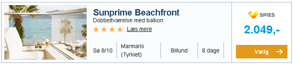 Hotel Sunprime Beachfront i Marmaris (Tyrkiet) i oktober fra Billund til kun 2.049,- 