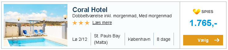 Coral Hotel i St. Pauls Bay (Malta) i december fra København fra kun 1.765,-