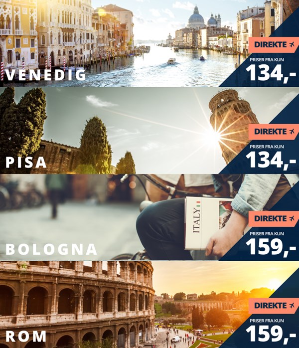 4 populære rejsemål til dejlige Italien for under 200,- tur/retur!??