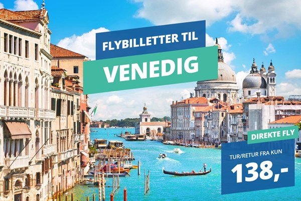Billige flybilletter tur/retur til Venedig fra 138,-✈