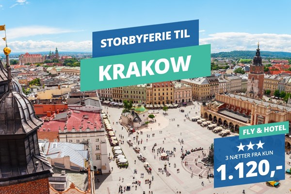 3 nætter Krakow med fly og hotel fra 1.120,-
