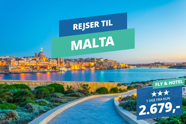 Rejs til Malta i sensommeren med fly og 3★ hotel fra 2.679,-