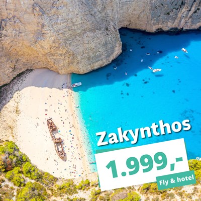 Afbudsrejser til Zakynthos med fly t/r og hotel fra 1.999,-