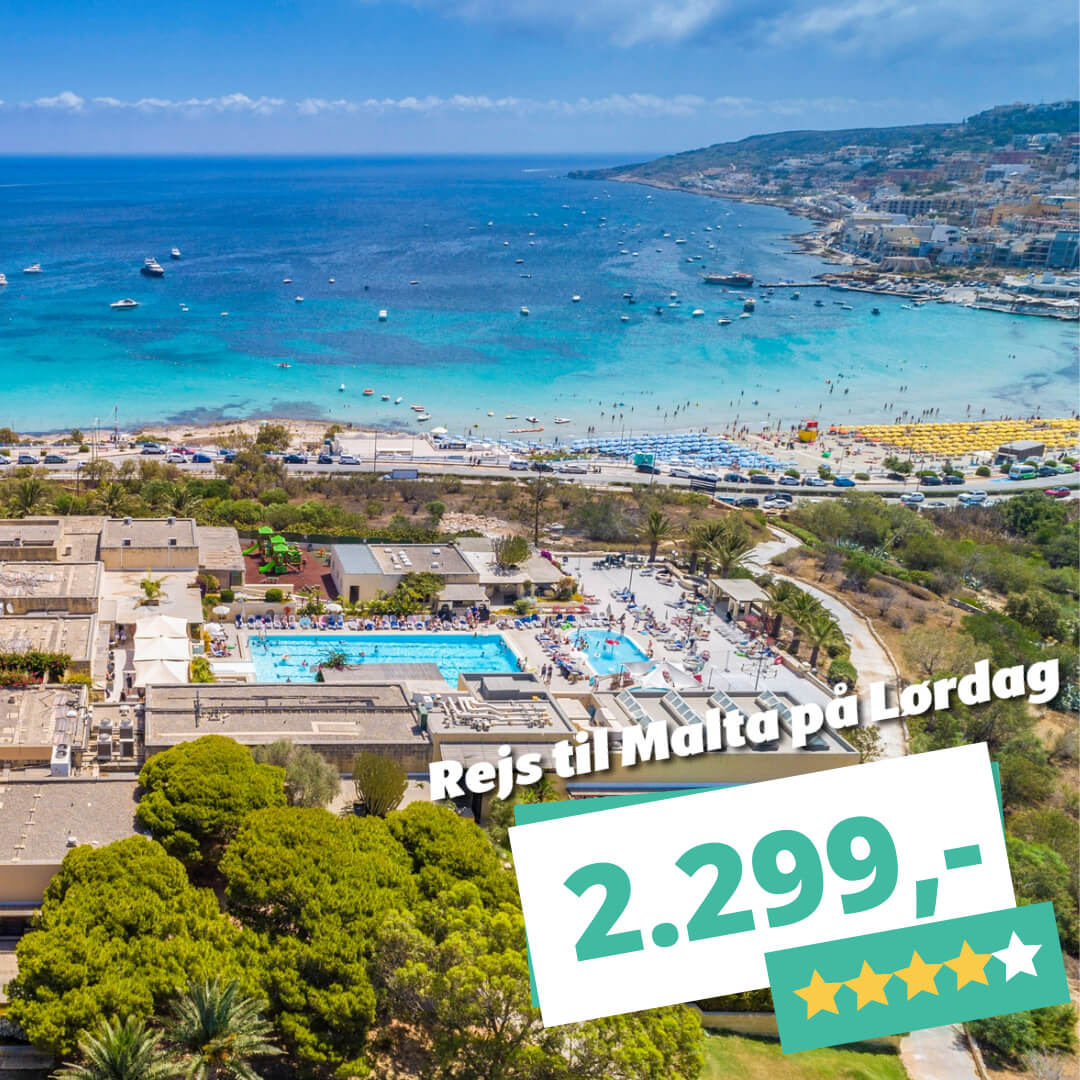 Rejs afsted på lørdag og nyd 1 uge på 4? Mellieha Holiday Centre på Malta fra 2.299,-