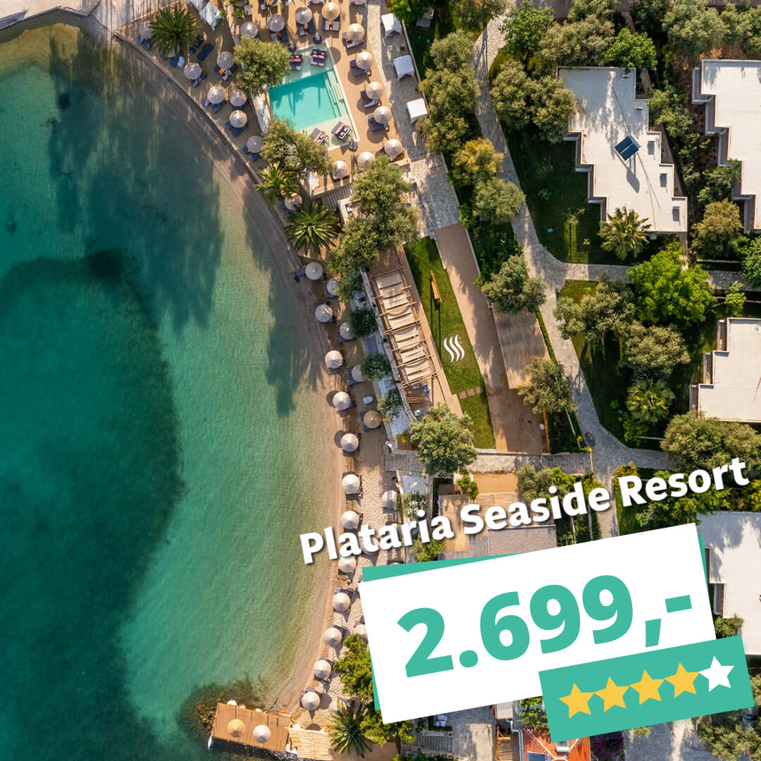 🌿Vildt billigt tilbud: 1 uge på eksklusive Plataria Seaside Resort for kun 2.699 kr. pr. person ✨