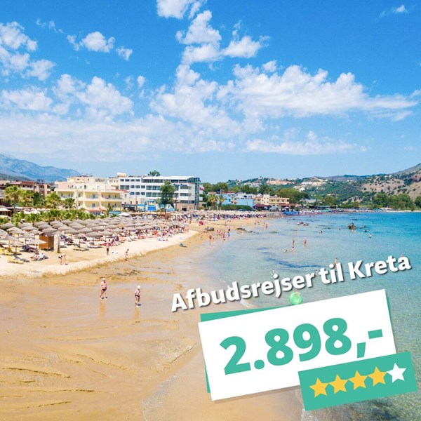 Billige 4-stjernede Afbudsrejser til Kreta med fly og hotel fra 2.898,-