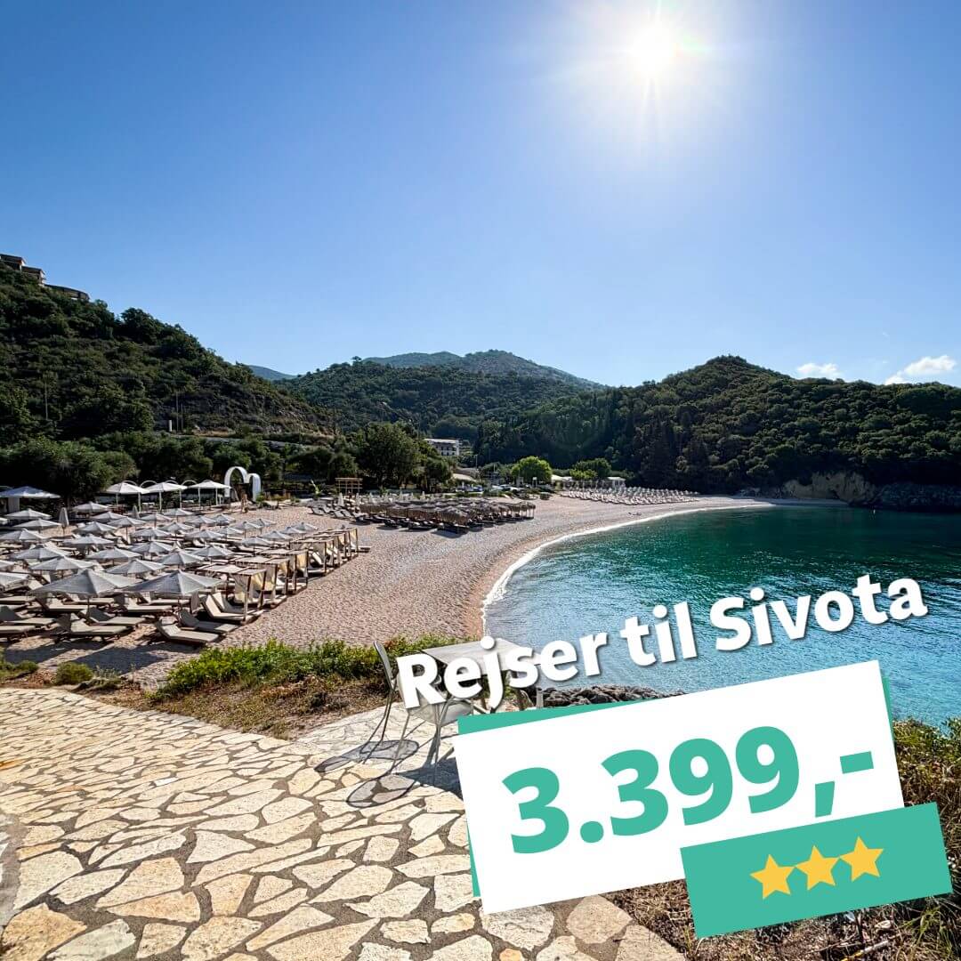 En uges ferie i idylliske Sivota fra kun 3.399,- inklusive morgenmad.