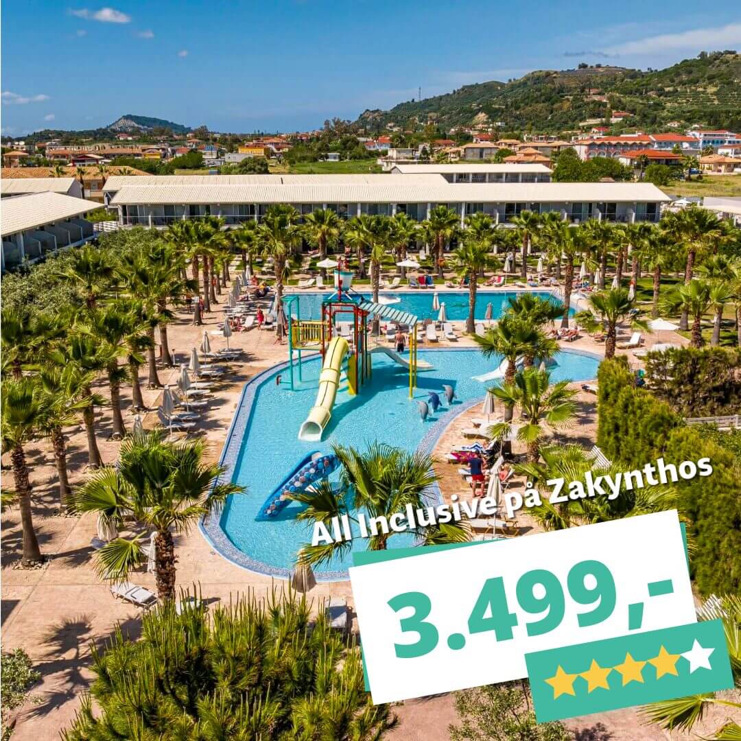 Kan du rejse til Zakynthos på mandag? 1 uges ferie med fly t/r og ophold på 4? hotel med All Inclusive fra KUN 3.499!