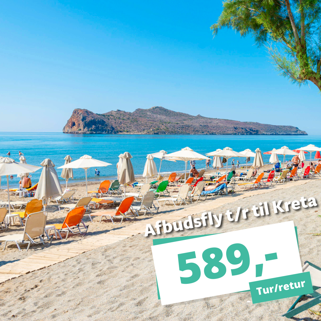 Har du snart ferie? Billige afbudsfly tur/retur til Kreta for kun 589,-